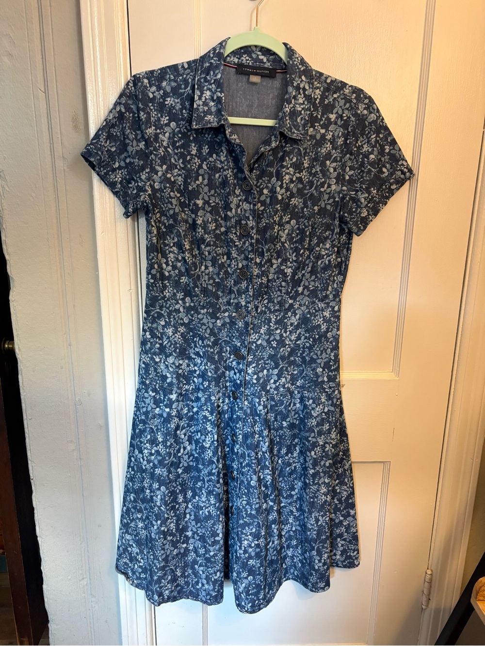 Tommy Hilfiger Blue Floral Button-Front Fit-and-Flare Dress
